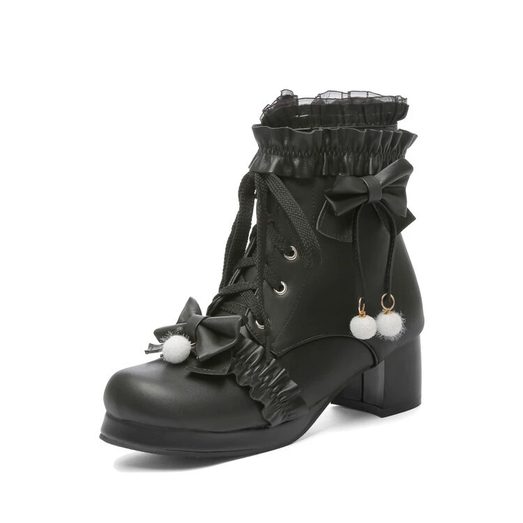 Low boots for students with bow, Lolita style