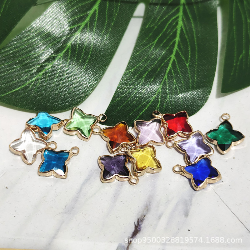 diy four-petal flower glass crystal material earrings necklace pendant 12 birthday stone jewelry accessories wholesale