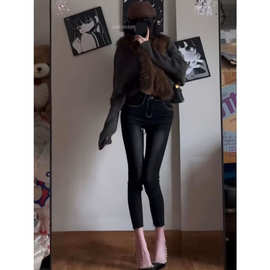 韩系辣妹明线简约百搭牛仔裤女春秋季低腰弹力紧身显瘦小脚裤ins