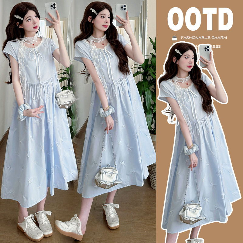 Maternity Dress 2025 Summer New French Style dress High Beauty Sweet Lace Stitching Embroidery Loose Pregnant Women's Dress Maternity Dress 2025 Summer New French Style dress High Beauty Sweet Lace Stitching Embroidery Loose Pregnant Women's Dress
