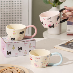 新しいかわいい猫陶磁器コップ漫画コップ子供用コップ大取っ手マグカップお土産箱