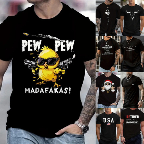 Pure Cotton Western Cross-border Men's Top AliExpress Amazon Shopee New Print Short Sleeve Free Shipping eBay