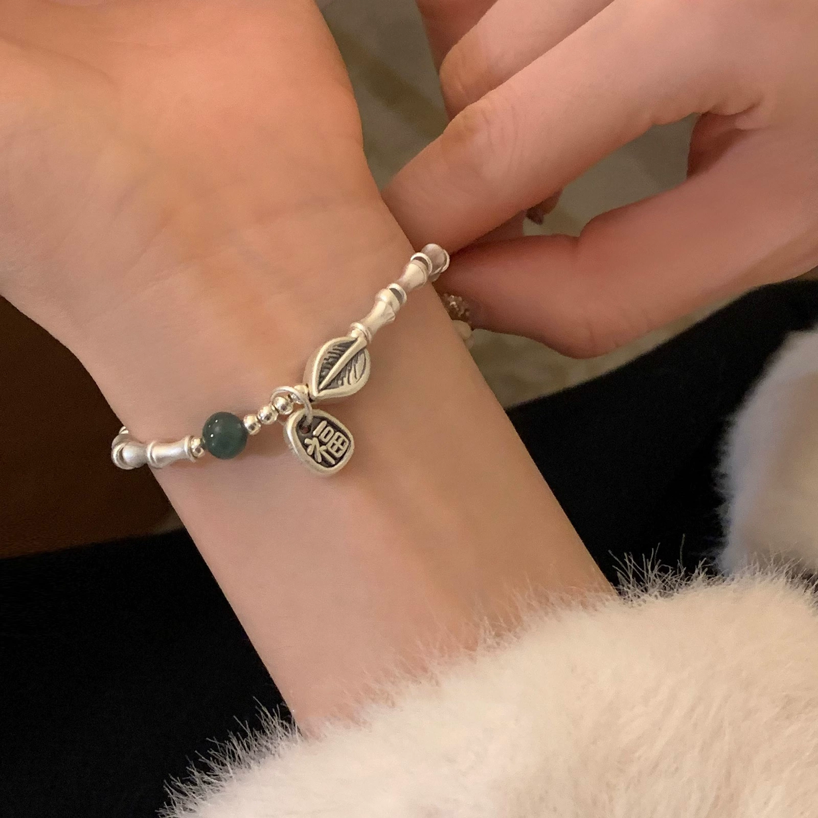 Silver 925 Pearl Bracelet, Minimal Beaded Design, Adjustable 12 cm