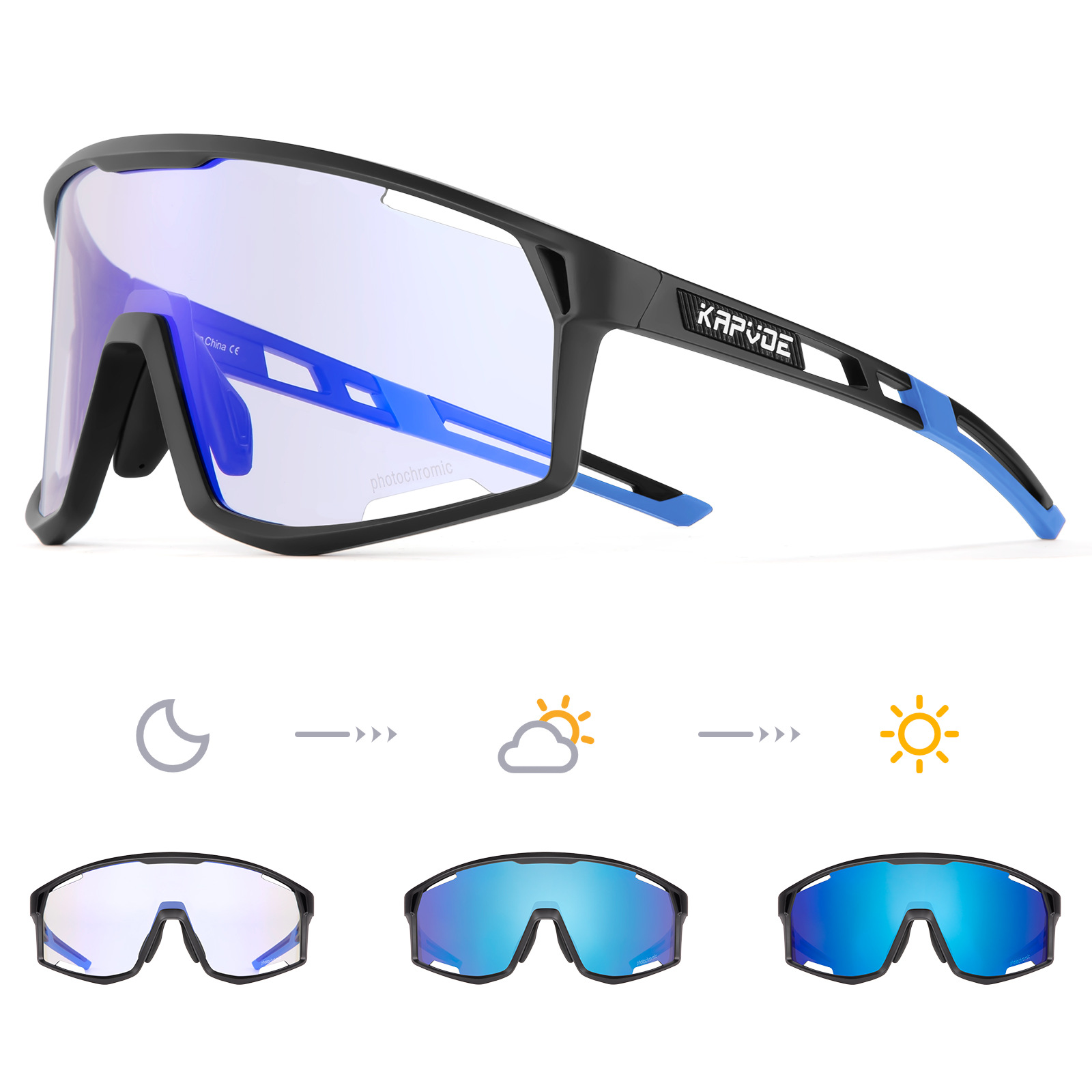 Gafas de Ciclismo Fotocromáticas de TR90, Fotocromático, Proteccion contra Viento y Arena, para Ciclismo de Montaña