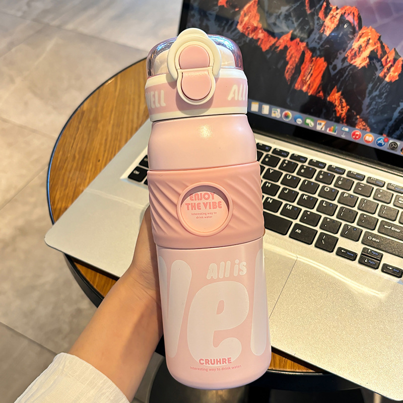 WELL シンプルなワンカップダブルドリンク高価値断熱 316 ステンレス鋼ウォーターカップロックポータブルストロースポーツカップ|undefined