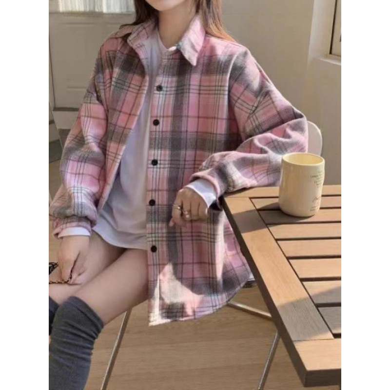 Brushed Wool Thickened Plaid Shirt, New Autumn and Winter Vintage Style, Lantern Long Sleeves, Loose Fit, Petite Shirt Jacket Top Brushed Wool Thickened Plaid Shirt, New Autumn and Winter Vintage Style, Lantern Long Sleeves, Loose Fit, Petite Shirt Jacket Top