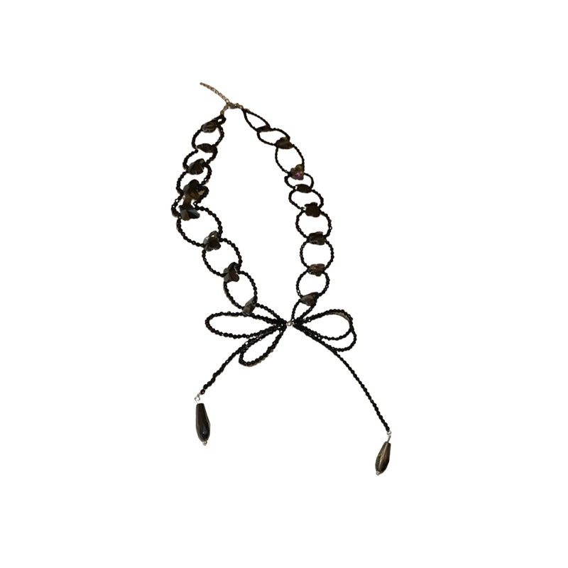 Bolas de vidrio con hebilla de cuentas de lazo, cadena de clavícula de personalidad de estilo dulce y fresco, moda de alta gama, accesorios de collar de todo fósforo, mujeres al por mayor