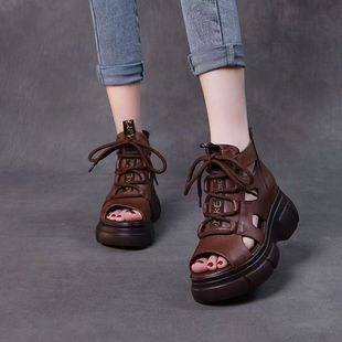 Thick-Soled Fish Mouth Sandals for Women 2025 New Summer High-Top Cut Out Sandals for Women Platform Sole Non-Slip Roman Sandals