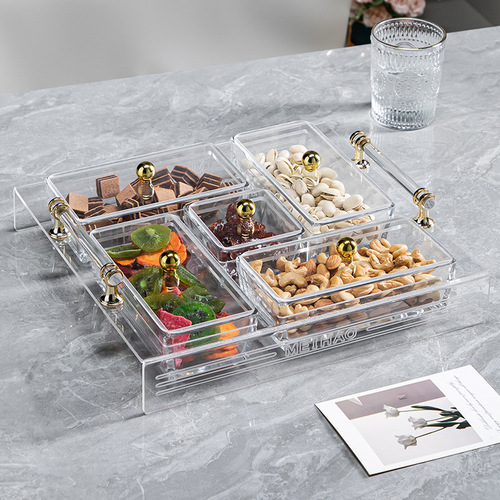 ins light luxury glass dried fruit plate square divided plate snack snack plate European style cake fruit platter with lid