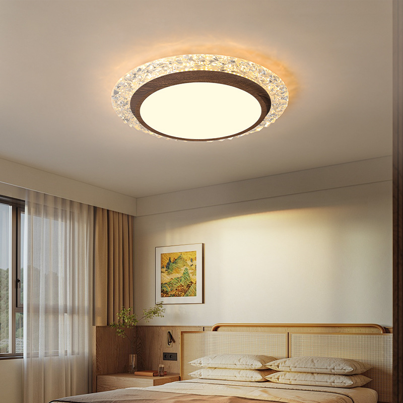 [Selección estricta] lámpara de techo medieval retro americana silenciosa patrón de madera minimalista redonda protector de ojos de color nuez super brillante