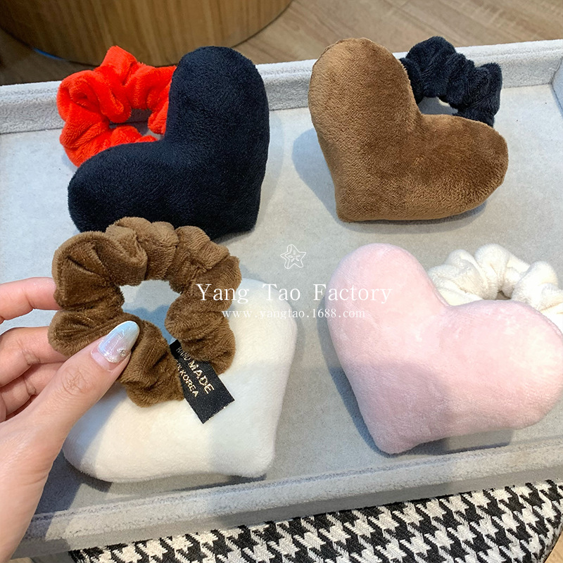 Dulce amor anillo de cabello gordo relleno tridimensional algodón corazón de niña lindo bola cabeza de caballo cola de cabello adornos de cabello duraderos