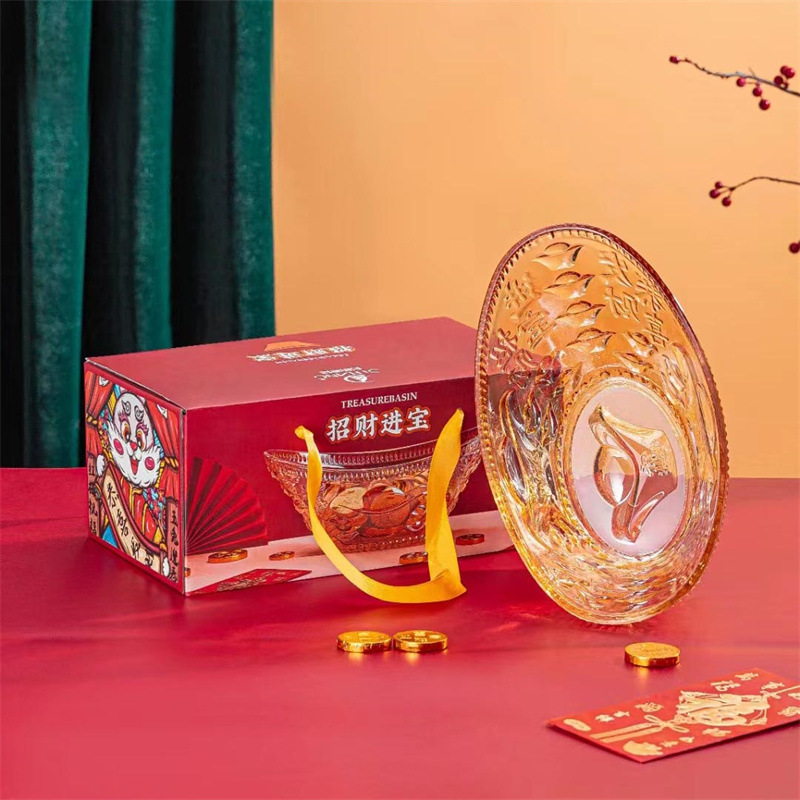 Tipo de lingote de vidrio festivo plato de fruta caja de regalo hogar sala de estar mesa de café regalo de apertura de fruta al por mayor plato de aperitivos dulces