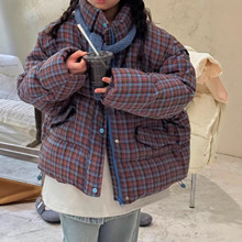 韩系中大童格子棉服2025秋冬新款儿童中学生洋气短款棉衣外套潮