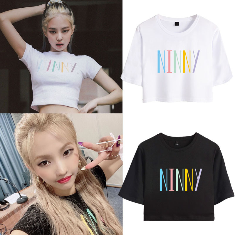 blackpink Jin zhini gidle all Zhaoyan Tian Xiaojuan same style navel-exposed short sleeve t-shirt for women