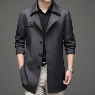 Spring Season New Light Business Casual Windbreaker Lapel Young and Middle-Aged Mid-Length Coat Men's Jacket Black