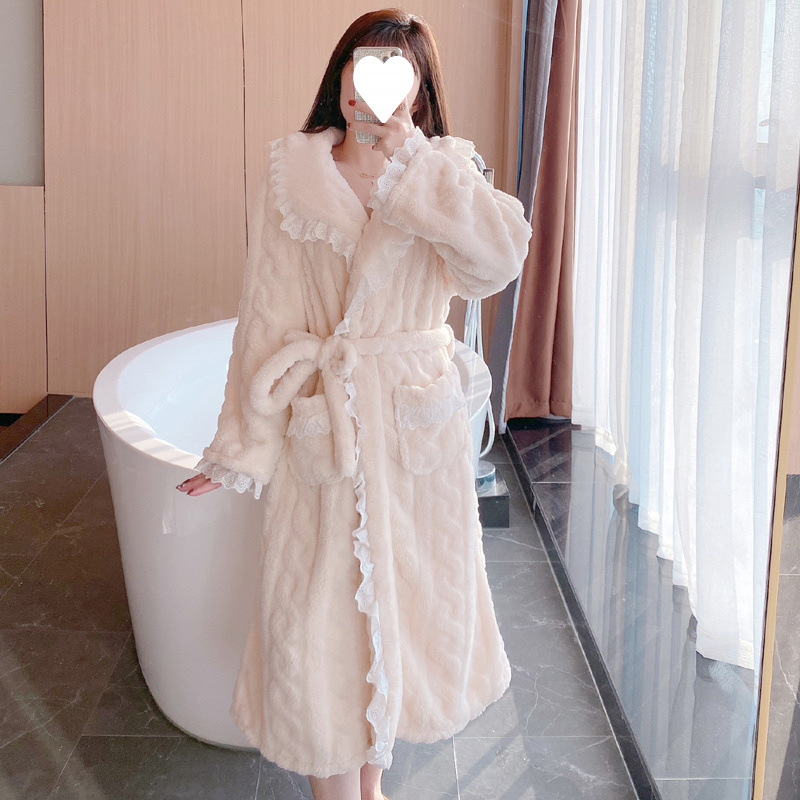 2024 새로운 도착 잠옷 여성의 가을과 겨울 달콤한 섹시한 산호 양털 두꺼운 긴 잠옷 여성의 봄과 가을 목욕 가운