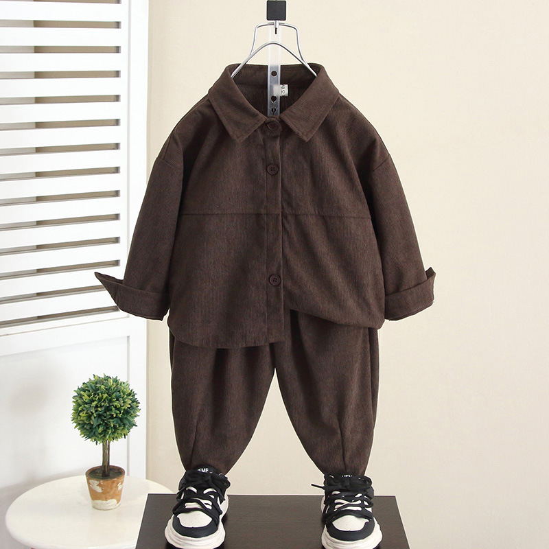 6318 Traje de otoño para niños 2025 Nuevos niños Primavera y otoño Chaqueta de pana coreana Baby Casual Traje de dos piezas