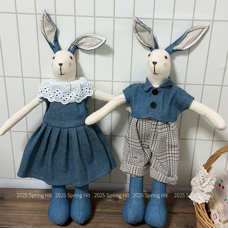 Корейская милая кукла Кролик Ручная одежда из ткани, хлопка и льна, украшение дома для детей