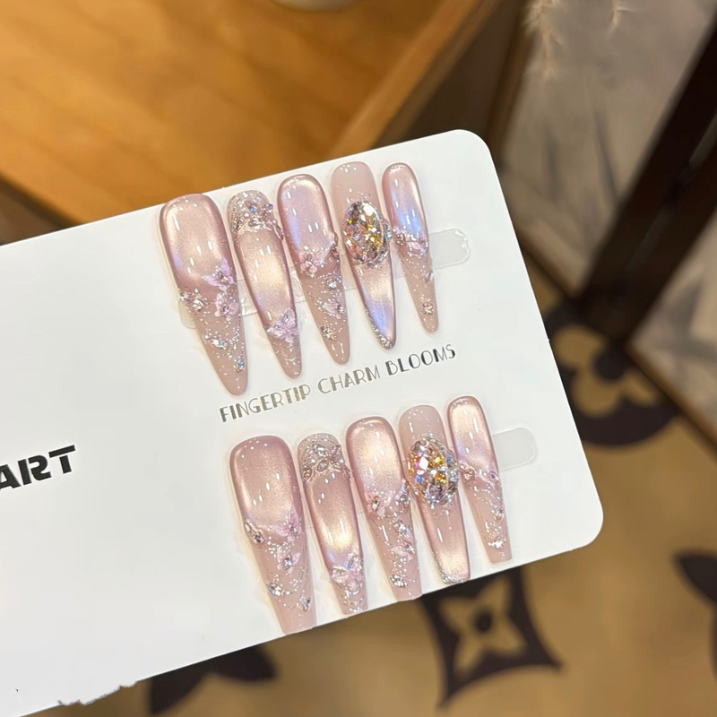 【Lusha】Purely Handmade Wearable Nails, Ultra-Shiny, Brightening, Elegant, Long Style, High-End Feel, Wearable Nail Art Pieces