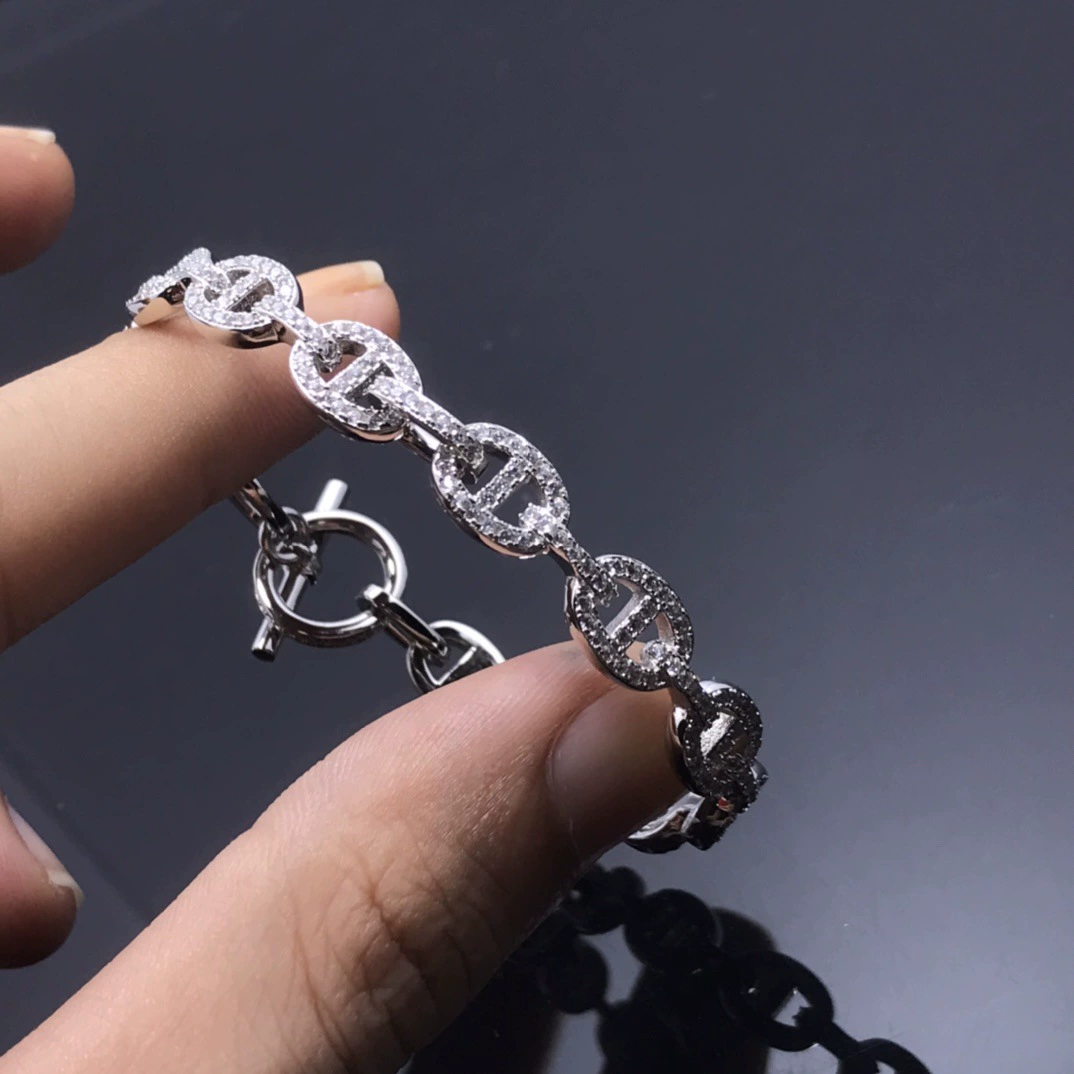 Браслет Star‑link, посеребление розовое золото 18k, варианты с pave-бриллиантами или полностью упрочнённым рисунком, вес 0.002 кг