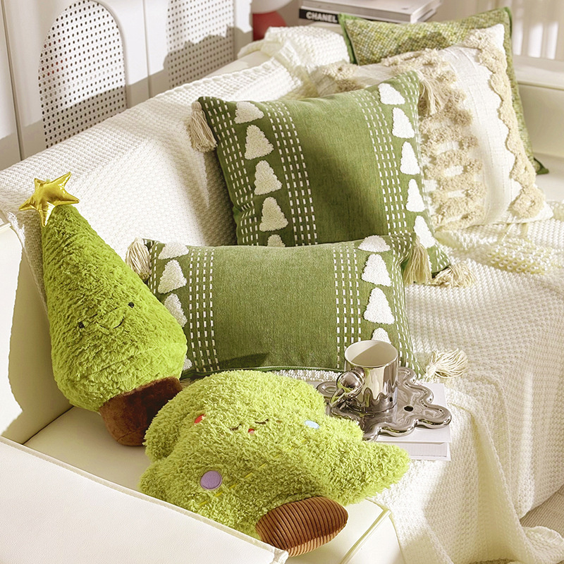 Christmas Pillow, Small Fresh Green Sofa Pillow Cover, High-End Pillow, Kidsren's Room Bedroom Bay Window Soft Cushion