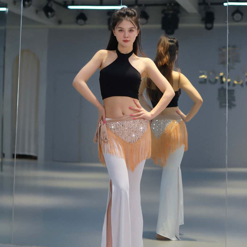 New Belly Dance Sequin Sexy Irregular Tassel Waist Chain Oriental Dance Practice Outfit Versatile Hip Scarf Waist Scarf Performance