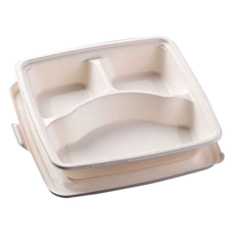 Caja de almuerzo desechable al por mayor caja de embalaje para llevar caja de almuerzo de pulpa degradable compartimiento caja de comida rápida Hall compartimiento de comida caja de almuerzo
