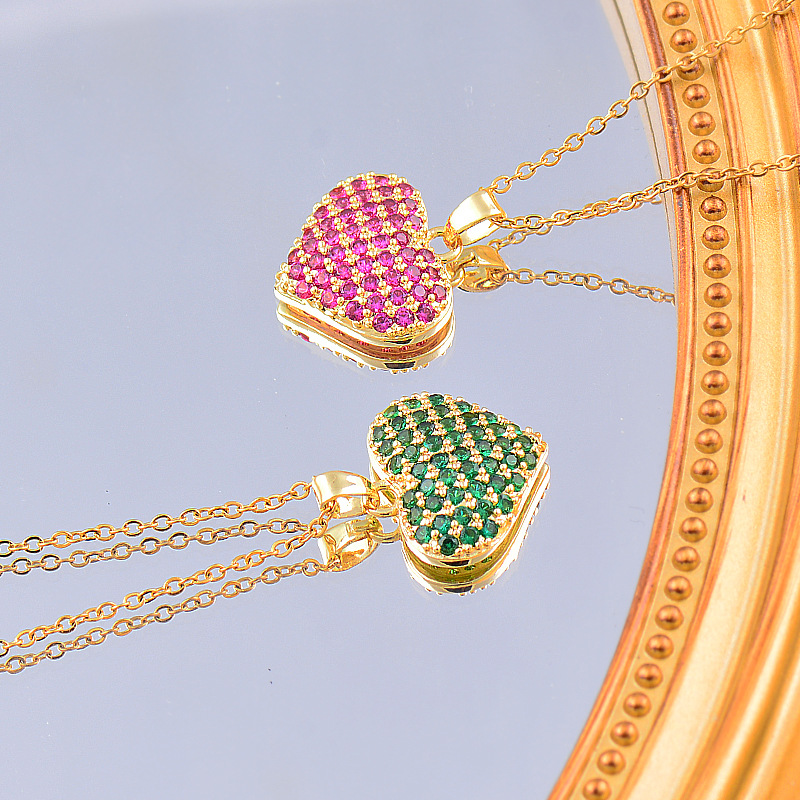 Fashion Heart Shape Titanium Steel Inlay Zircon Pendant Necklace 1 Piece