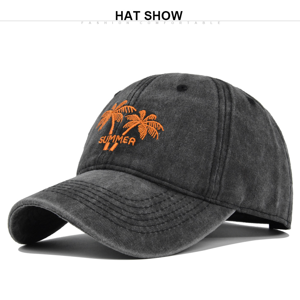 Mens Baseball Cap With Coconut Embroidery Washed Cotton Sun Visor_voghion.com