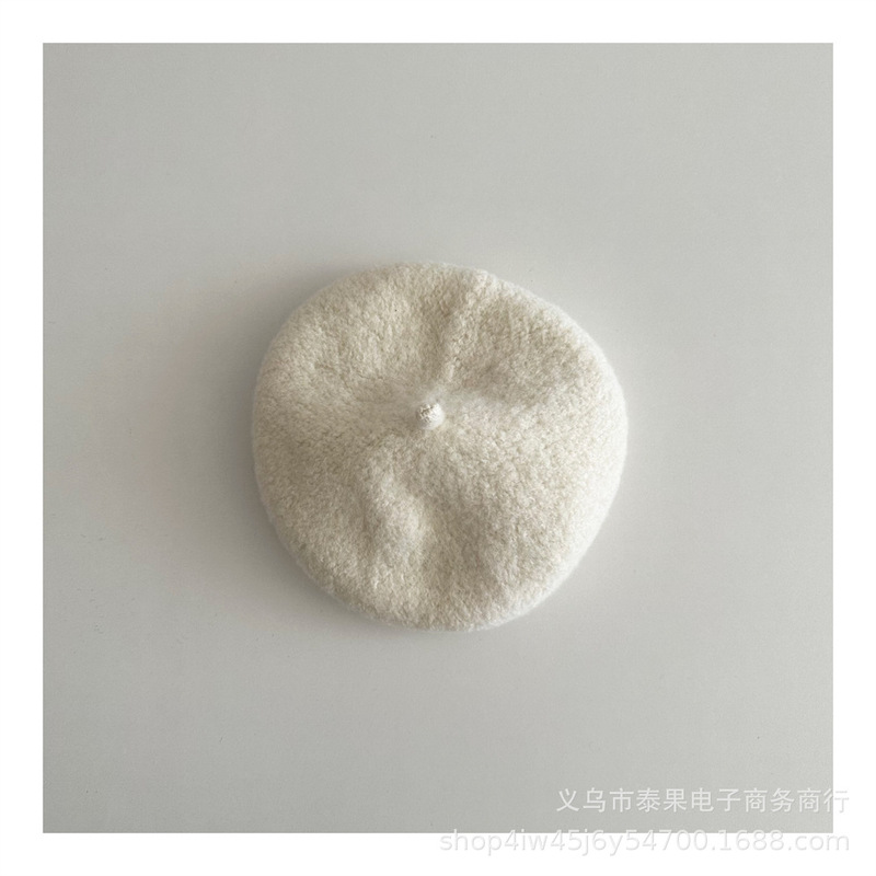 秋冬新款儿童纯色啾啾复古针织贝雷帽男女童简约文艺凹造型画家帽|undefined