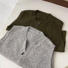 双拉链头韩系简约休闲百搭针织马甲女宽松休闲百搭上衣