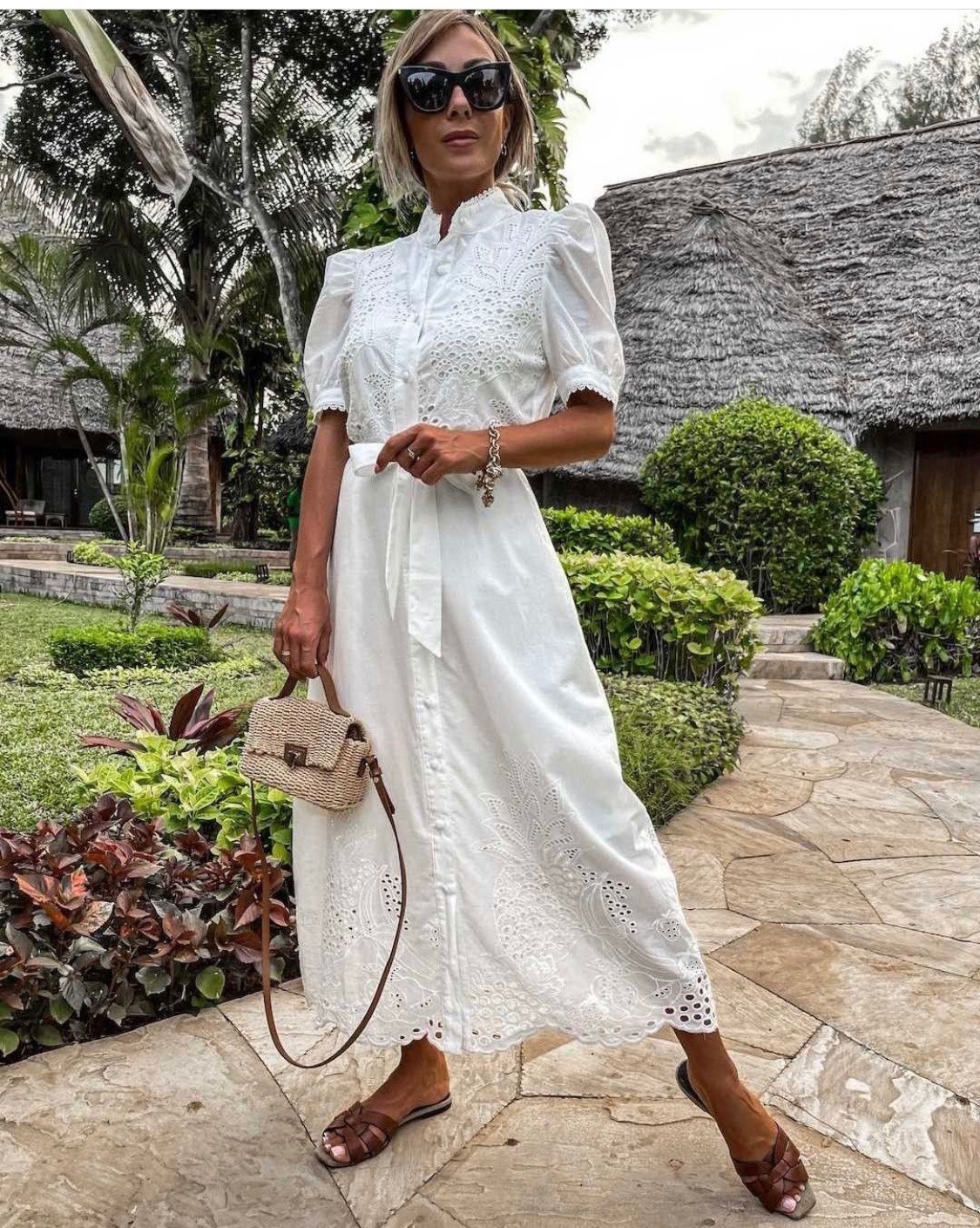 Swing Dress, Shirt Dress Dresses Type Wholesale Women's Vacation Hollow Out Solid Color Pineapple Holiday Beach Standing Collar Half Sleeve Swing Dress Shirt Dress