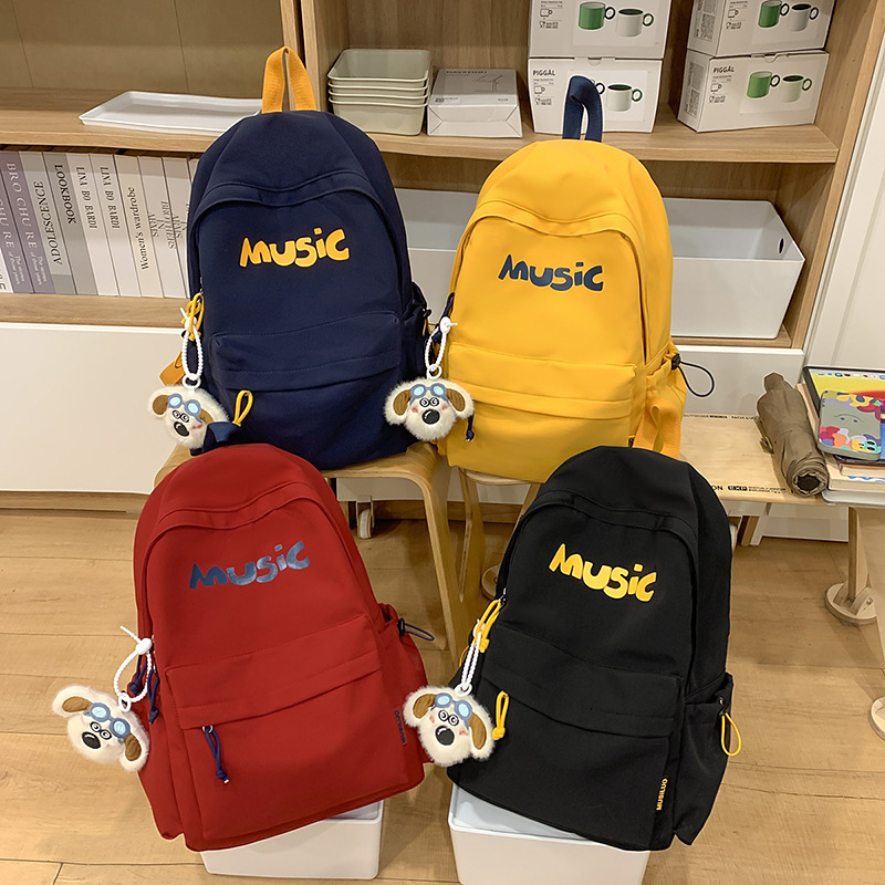 大容量バックパック、おしゃれな男女兼用シンプル音楽プリント通勤旅行バックパック、中学生スクールバッグ|undefined