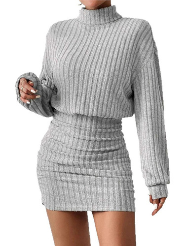 European and American autumn/winter new arrival hip-hugging long-sleeved turtleneck skirt with ribbed knit sexy dress