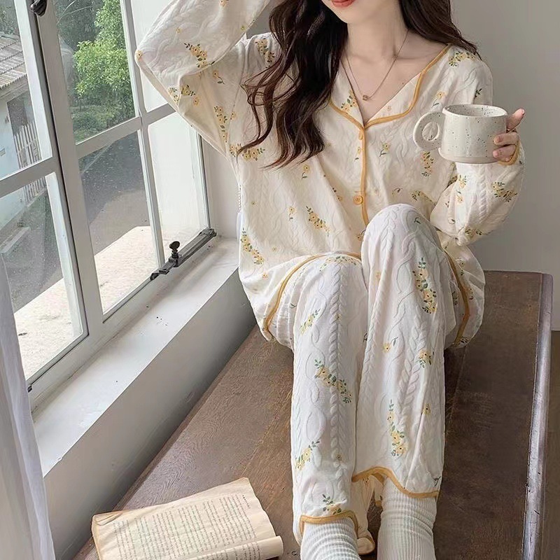 Pijamas nuevos para mujer, pantalones de manga larga para primavera y otoño, cárdigan para mujer, conjunto de ropa para el hogar para estudiantes, 2024 image 25