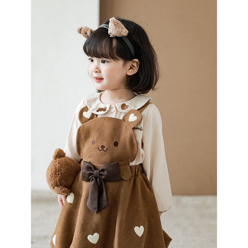 Wulibuyi niñas traje de otoño dibujos animados suspender falda arco decoración del bebé lindo calcetines camisa los niños