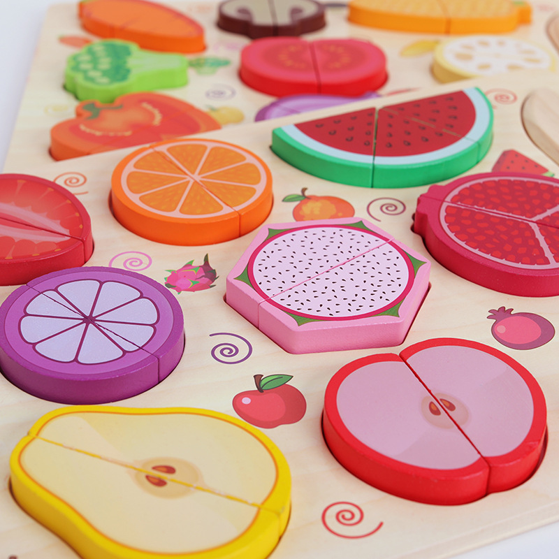 Las verduras y las frutas de madera de los niños cortadas para ver los juguetes físicos del rompecabezas 2-3 años de edad casa de juego femenina educación temprana material didáctico al por mayor