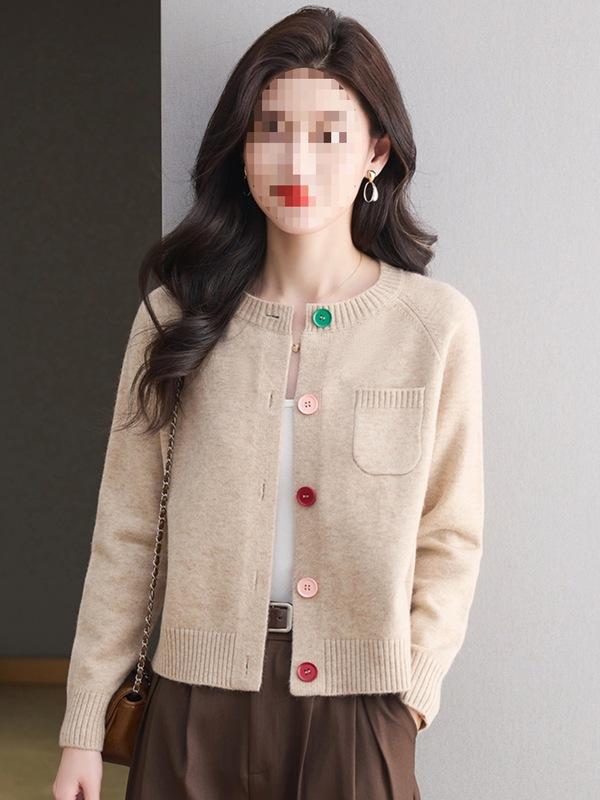彩扣针织开衫女短款2025新款时尚洋气小个子上衣宽松显瘦毛衣外套|undefined