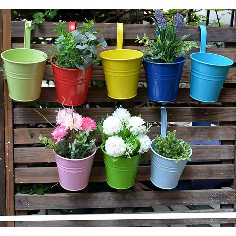 Cross-border supply detachable hook flower pot colorful decorative hook iron bucket iron hanging bucket
