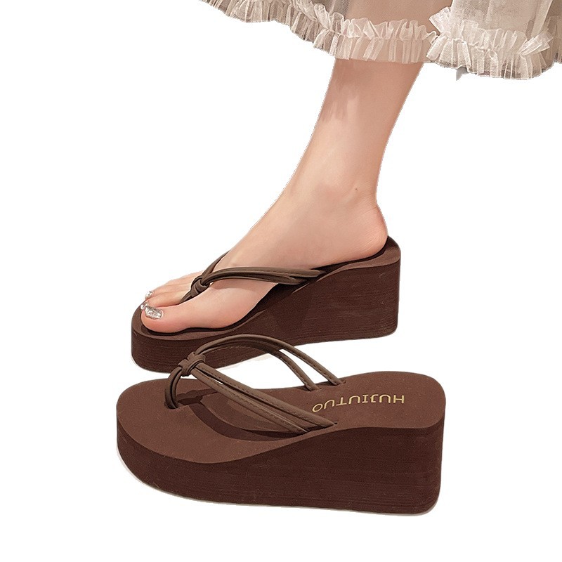 Nieuwe zomersandalen voor dames 2024, strandsandalen met dikke zool en sleehak, versierd met hoogwaardige strass-steentjes, perfect voor buitenactiviteiten._voghion.com