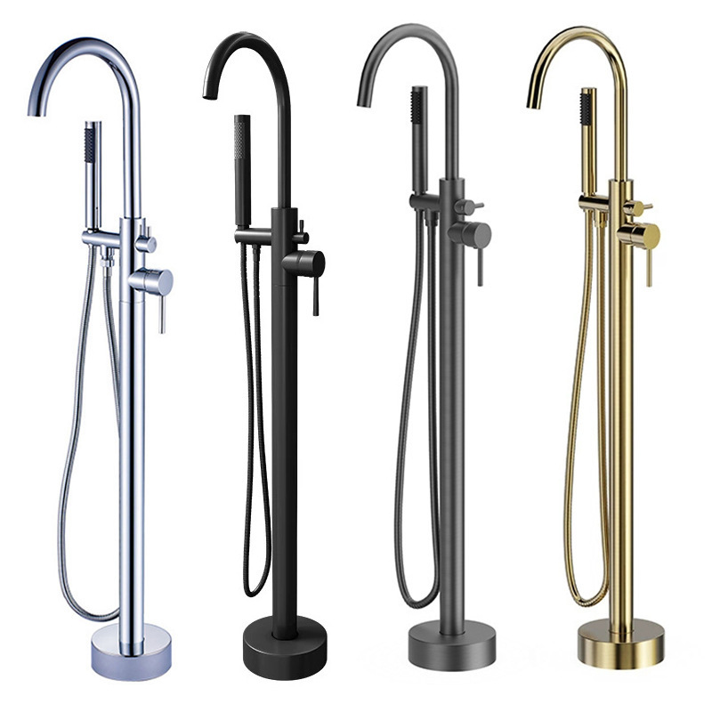 Cross-Border Bathtub Floor-Standing All-Copper Faucet Hot and Cold Water Mixing Valve Copper Vertical Bathtub Faucet Shower Bathroom