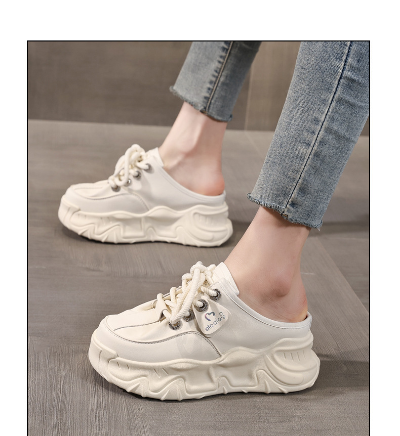 Giày sneaker nữ đế dày tăng chiều cao mũi trùm đầu dáng lười một chân — màu be chi tiết 10
