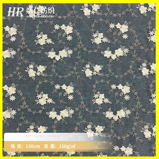 现货供应花朵绣花面料网纱刺绣面料涤纶蕾丝服装布料汉服