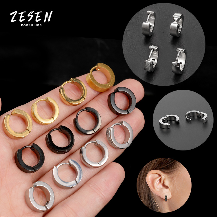 Europe and America new pattern stainless steel circle personality Backing man Earrings Trendsetter Black gold No pierced ears Ear clip earrings