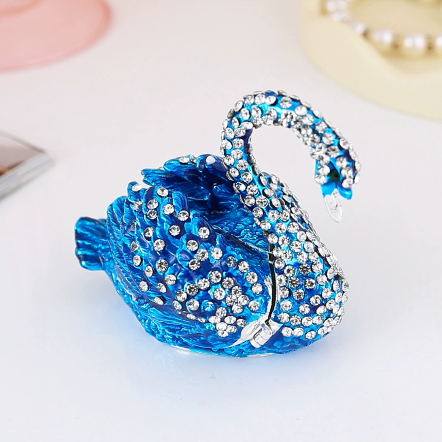 Blue metal swan, storage system, accessory, enamel, box, light luxury style