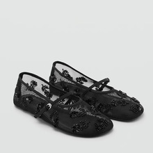 新品手工刺绣玛丽珍鞋女串珠网布芭蕾舞平底鞋时尚芭蕾鞋源头厂家