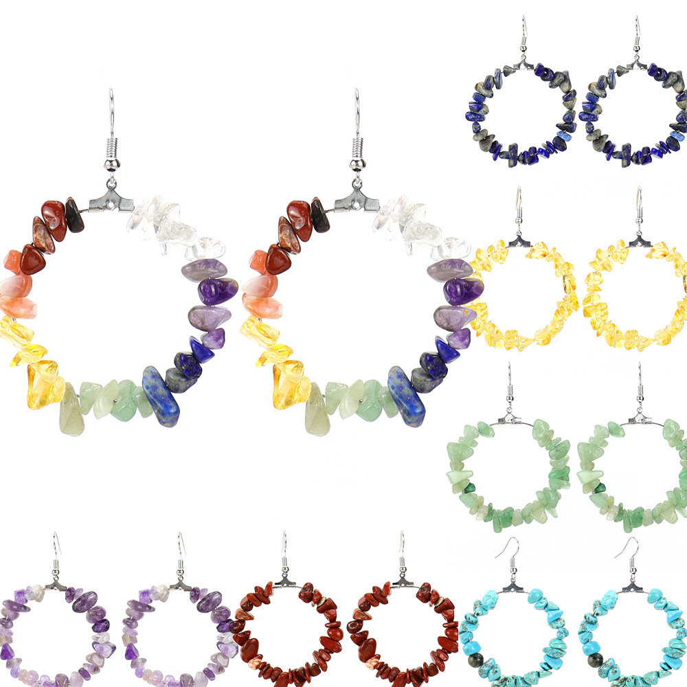 1 Pair Ig Style Irregular Circle Beaded Plating Alloy Natural Stone Drop Earrings display picture 5
