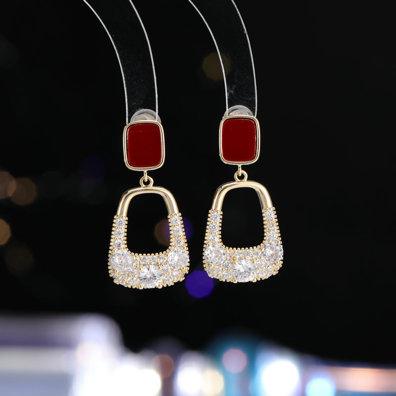 Ankola red earrings s925 silver needle simple and versatile premium zircon earrings_voghion.com