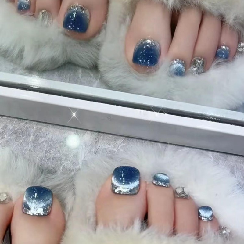 Pure handmade wearing nail nail patch pure handmade cat's eye white removable blue feet crystal ins wind toenails
