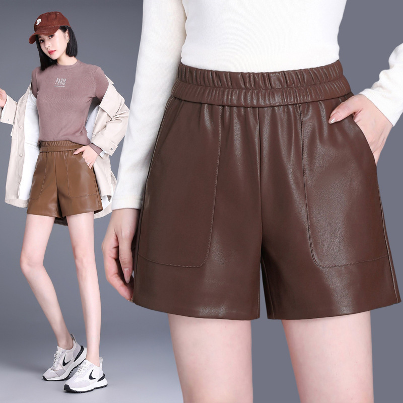 Genuine Brand Autumn and Winter High-End Women's Shorts Sheepskin A-Line Korean Style High-Waisted Slim Fashion Petite Casual Pants